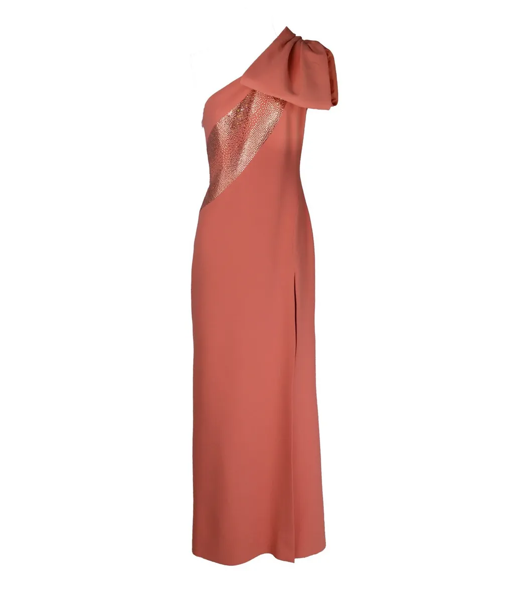 Crystal Embellished Bow Long Dress