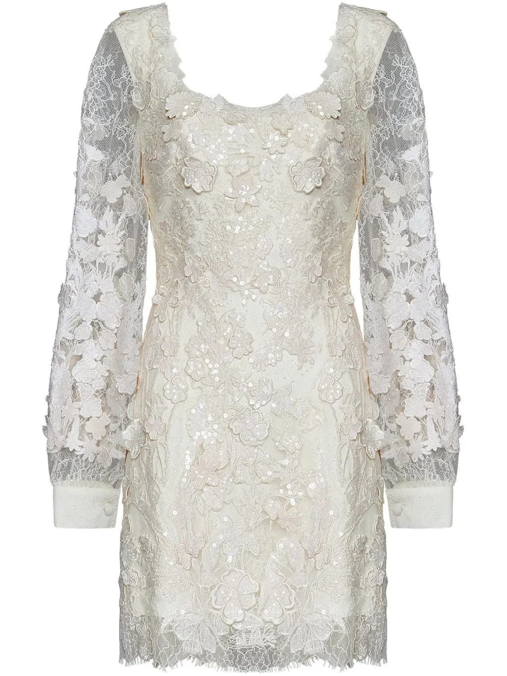 Sequin-Embellished Square Neck Mini Dress