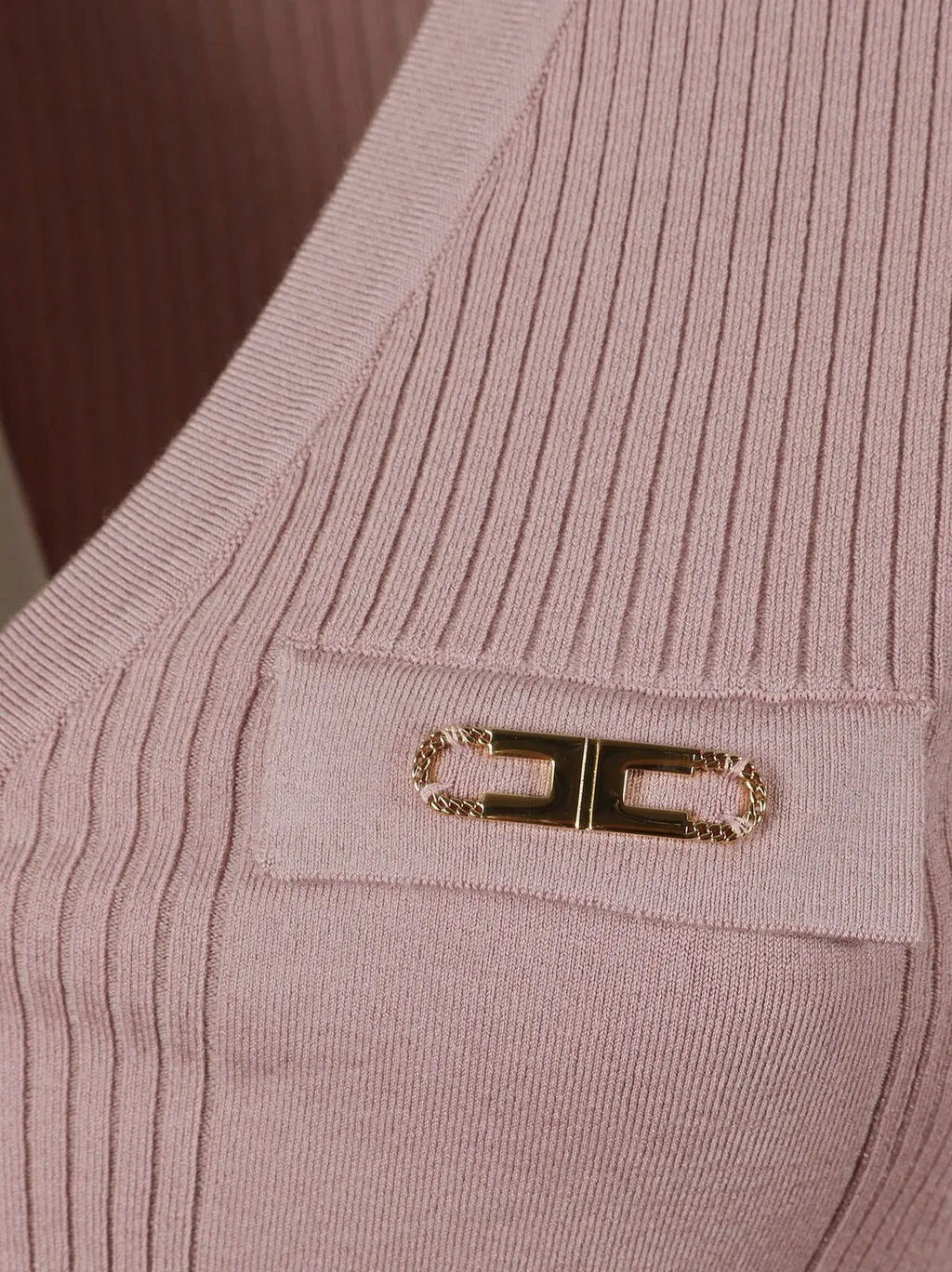 Ribbed Knit Top With Breast Pocket