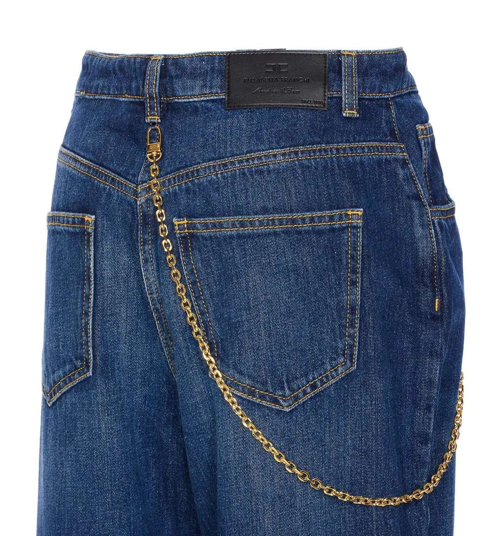 Logo Pendant Chain Embellished Jeans