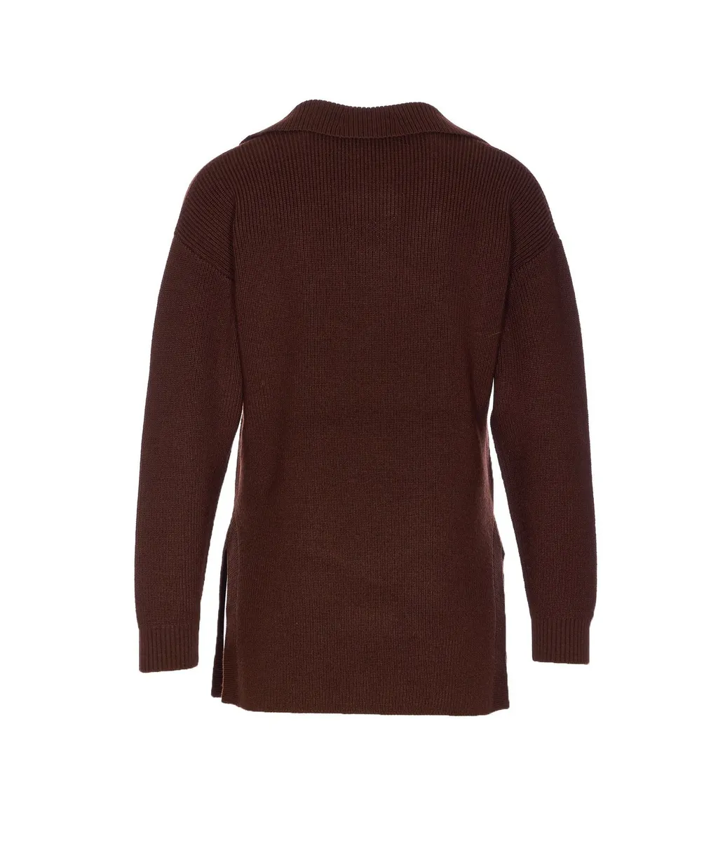 Ribbed Knit Buckle-Detail Polo-Collar Jumper