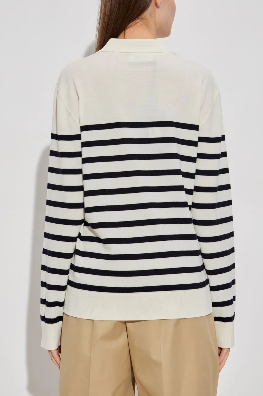 Logo Embroidered Striped Knit Polo Top