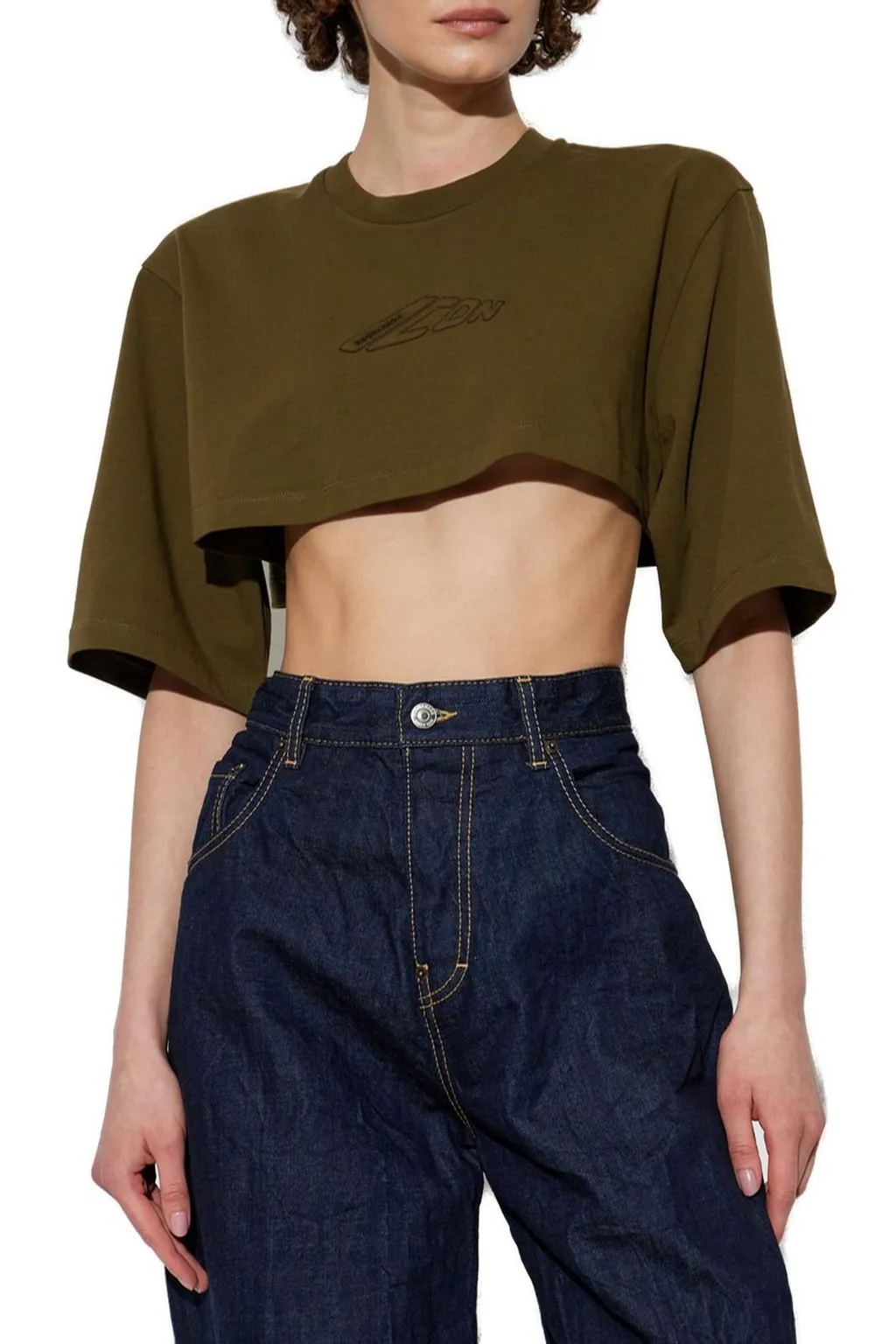 Logo Embroidered Cropped T-Shirt