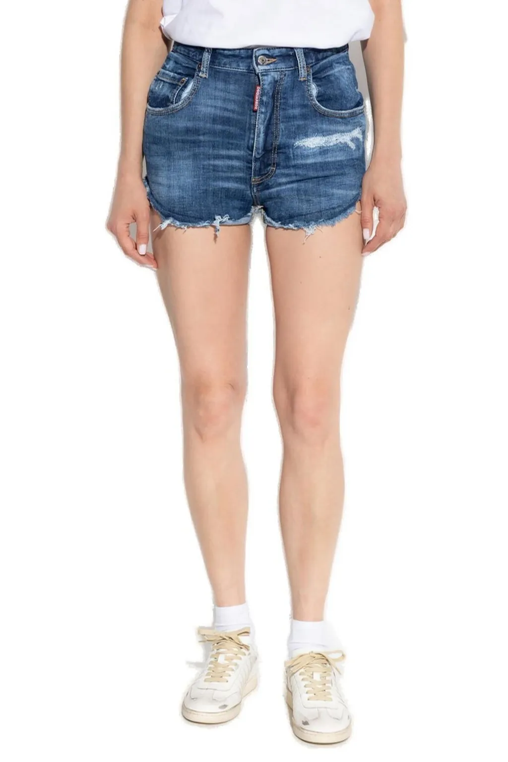 Logo Patch Distressed Shorts