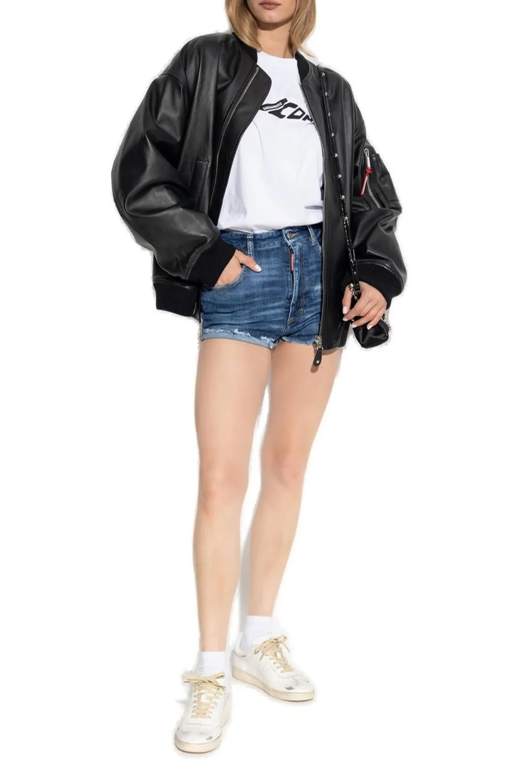 Logo Patch Distressed Shorts