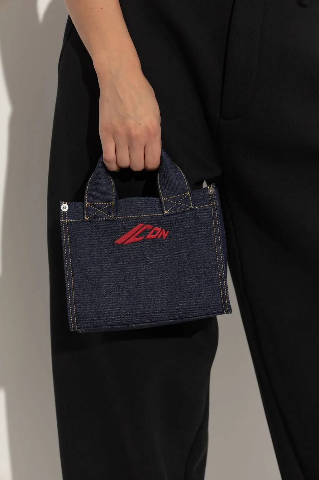 Icon Logo Embroidered Mini Denim Tote Bag