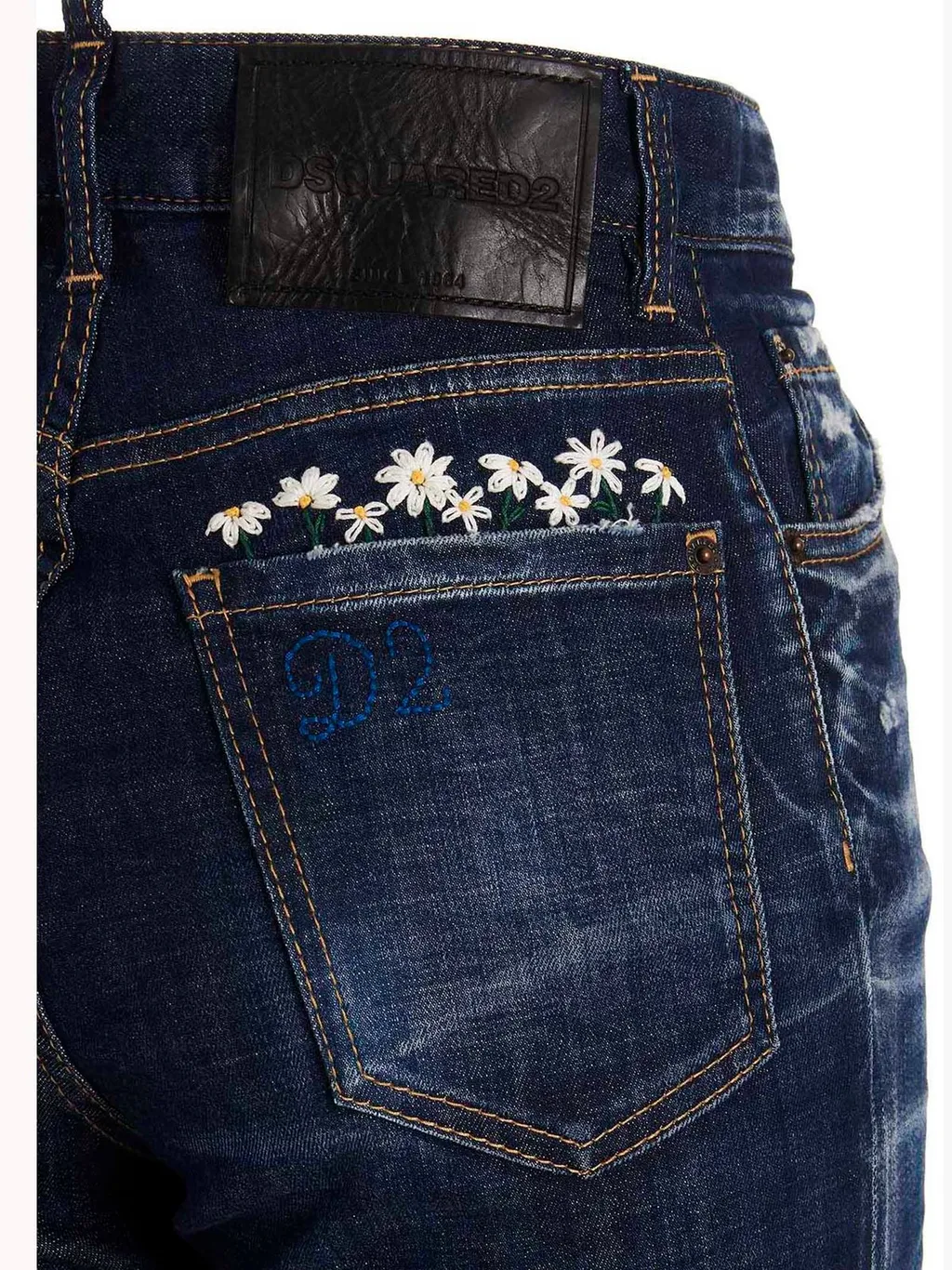 Embroidered Distressed Effect Jeans