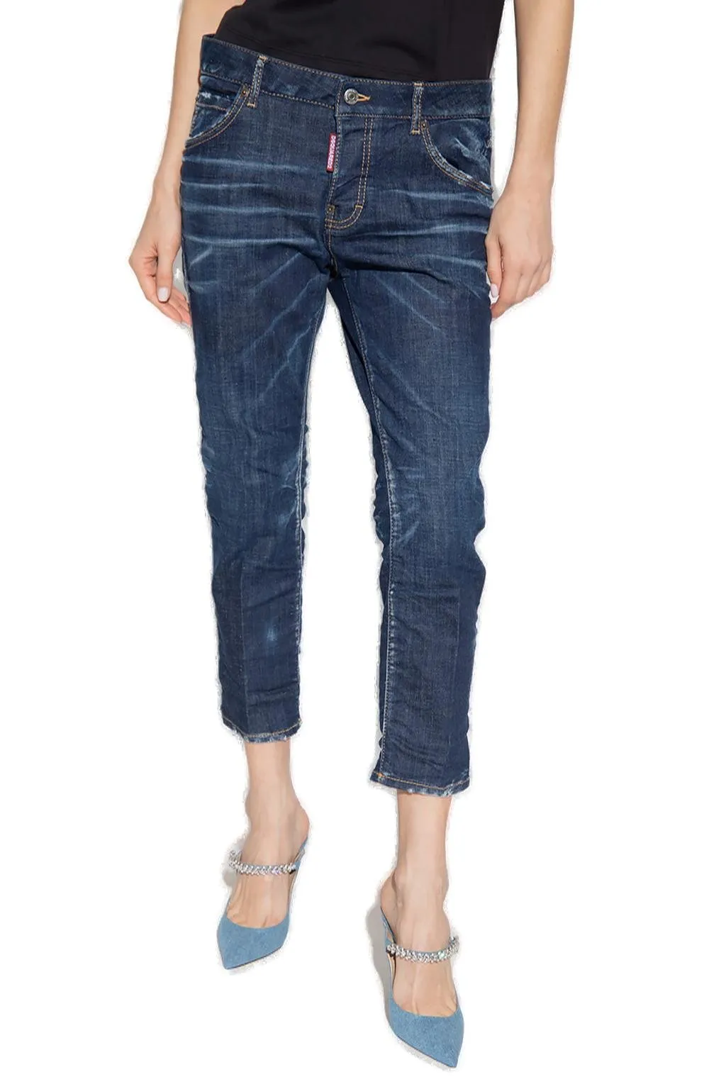 Straight-Leg Cropped Distressed Jeans