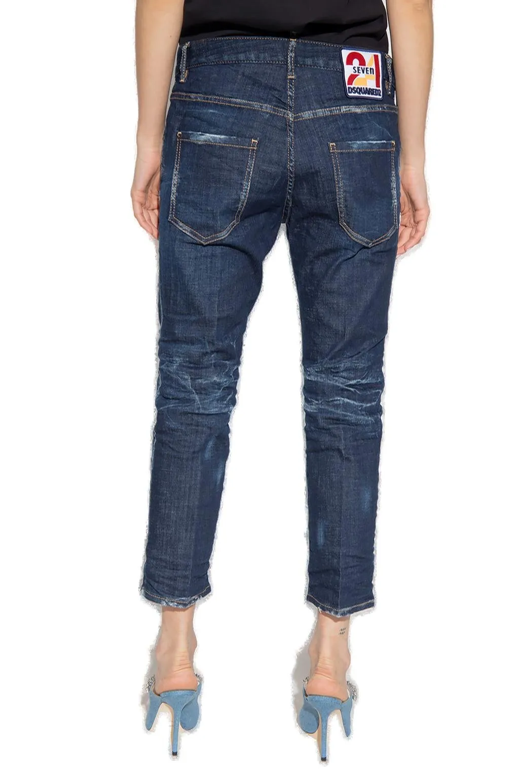 Straight-Leg Cropped Distressed Jeans