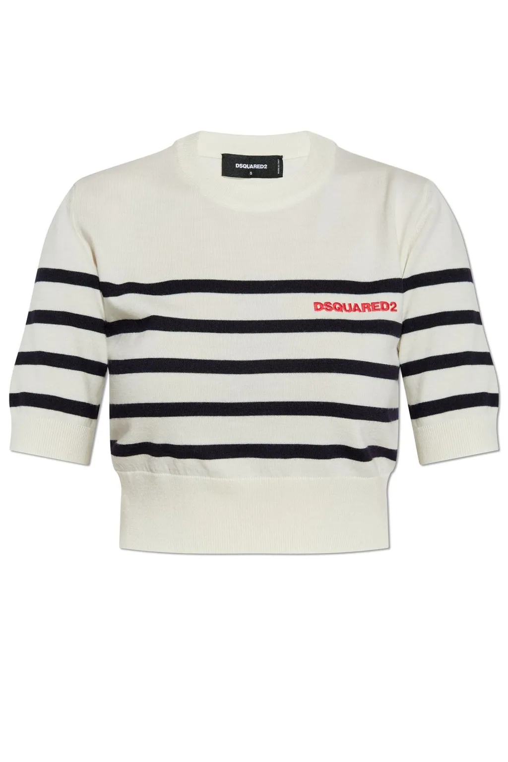 Logo Embroidered Striped Cropped Jumper