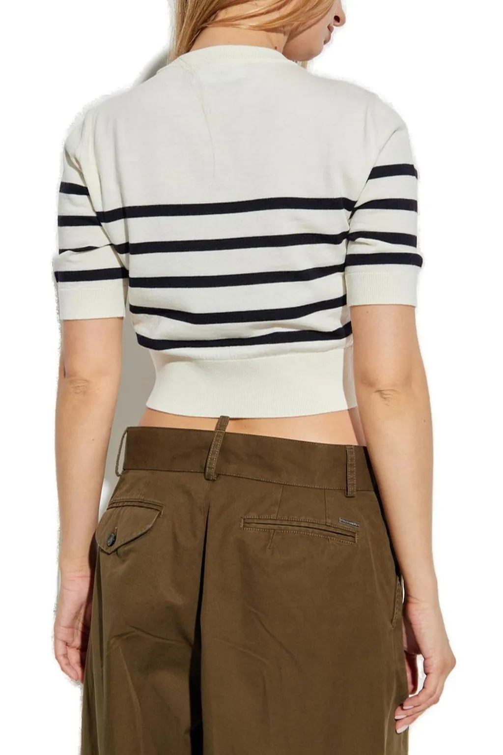 Logo Embroidered Striped Cropped Jumper