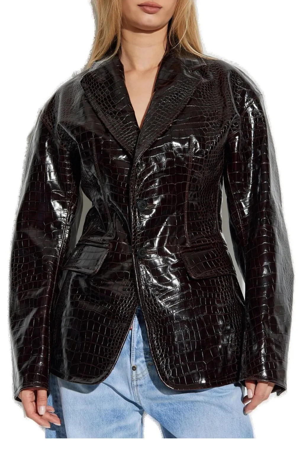Single Breasted Embossed Leather Jacket