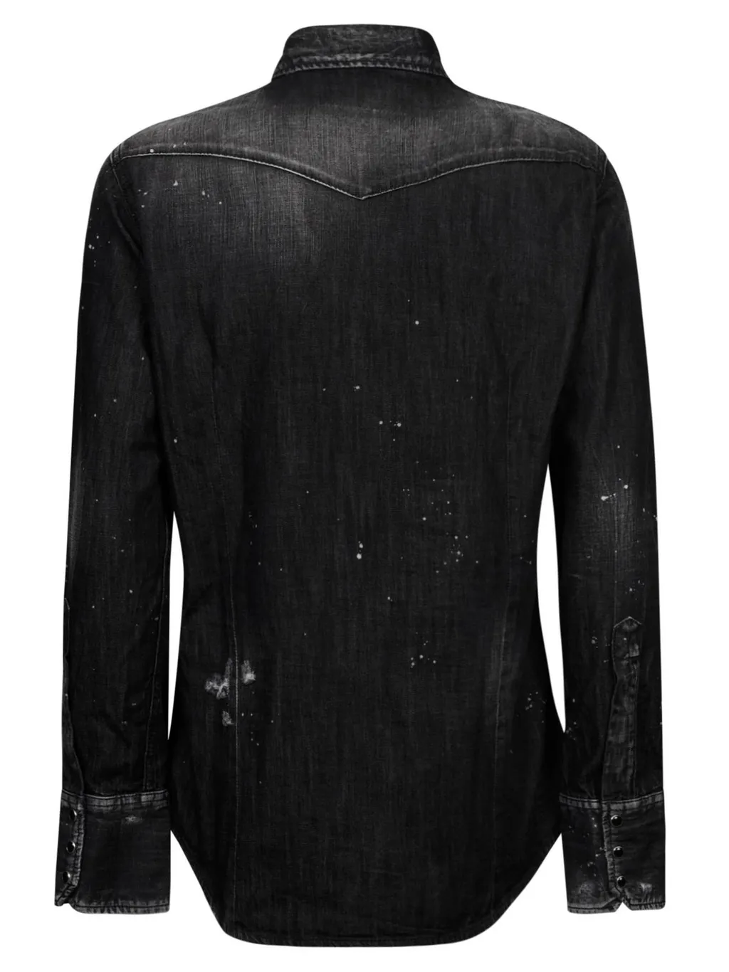 Splatter Curved Hem Long-Sleeved Denim Shirt