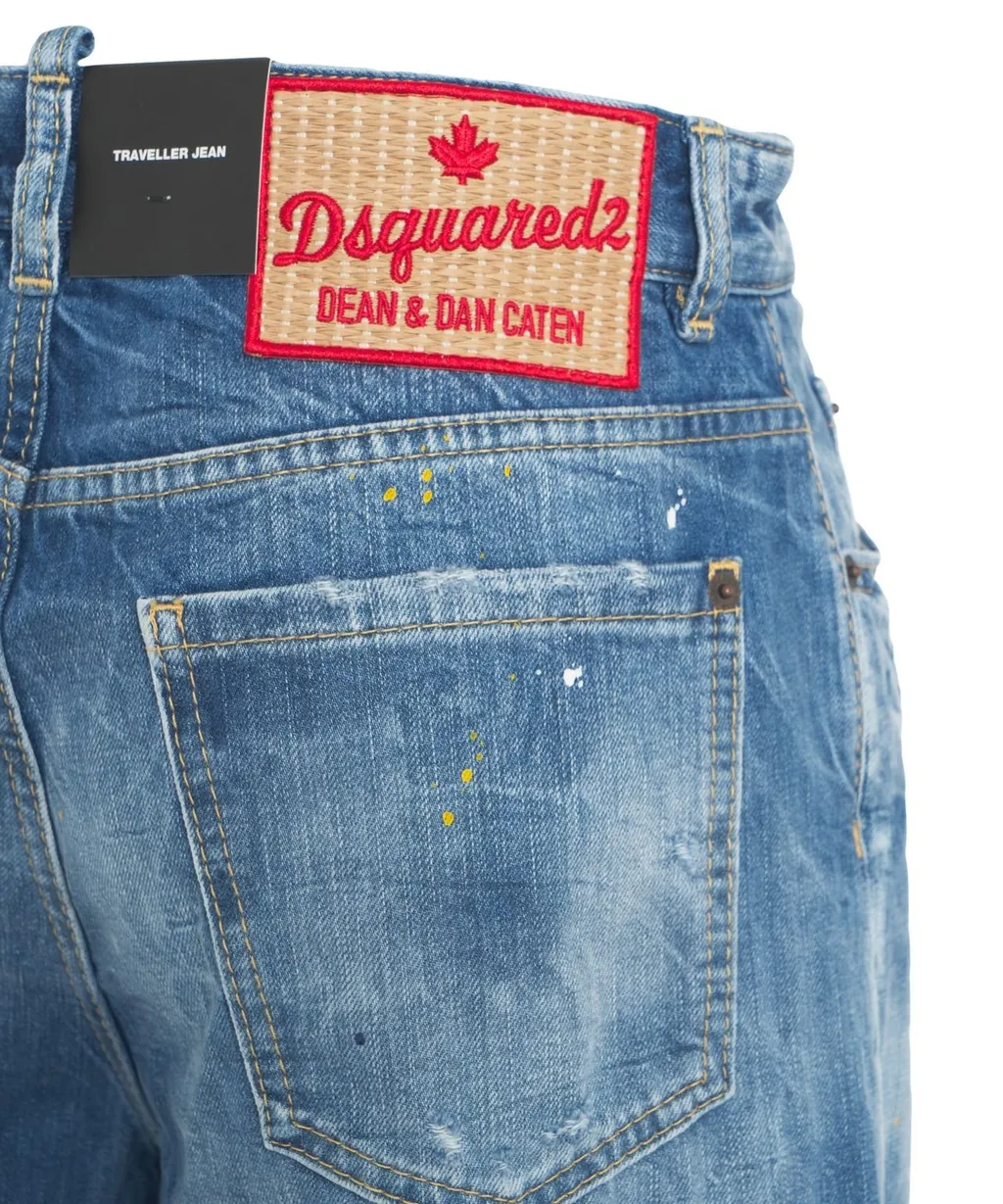 Wide-Leg Distressed Jeans
