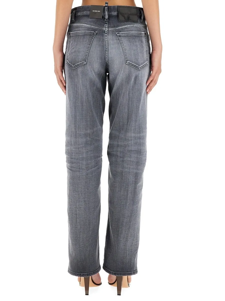 Faded Effect Straight-Leg Jeans
