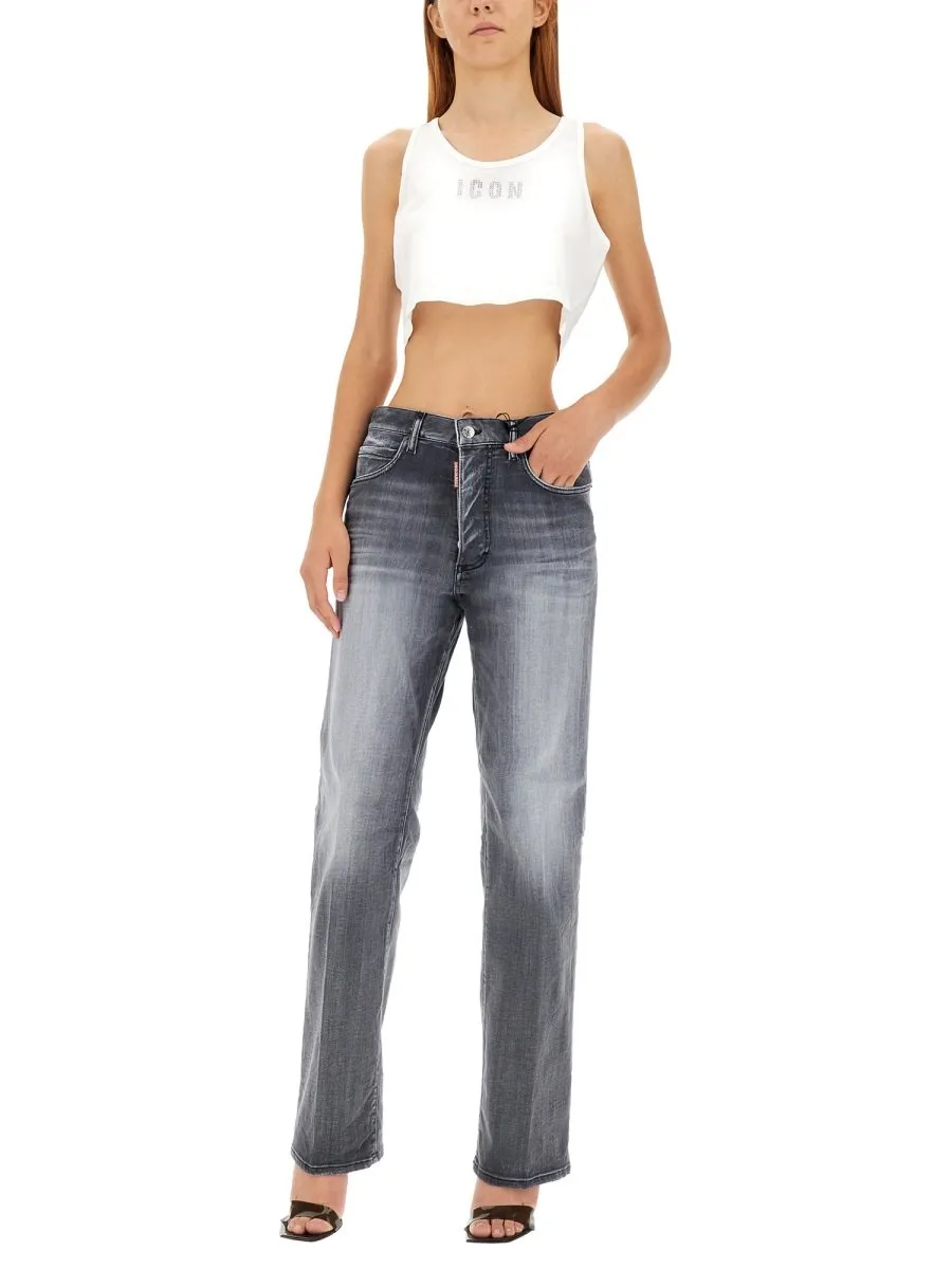 Faded Effect Straight-Leg Jeans