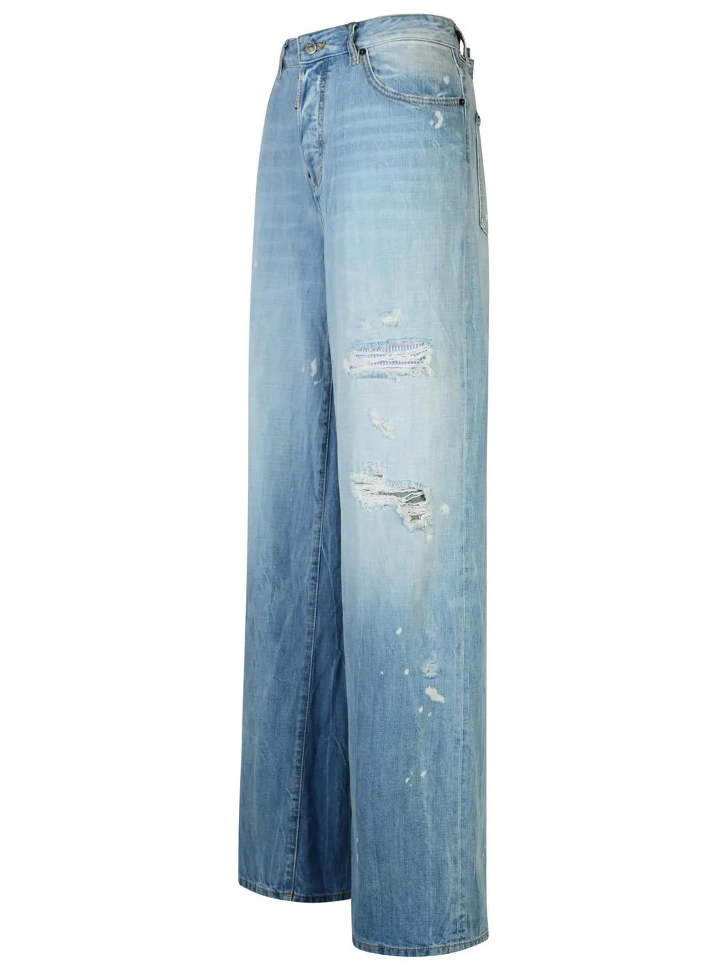 Logo-Patch Distressed Wide-Leg Jeans