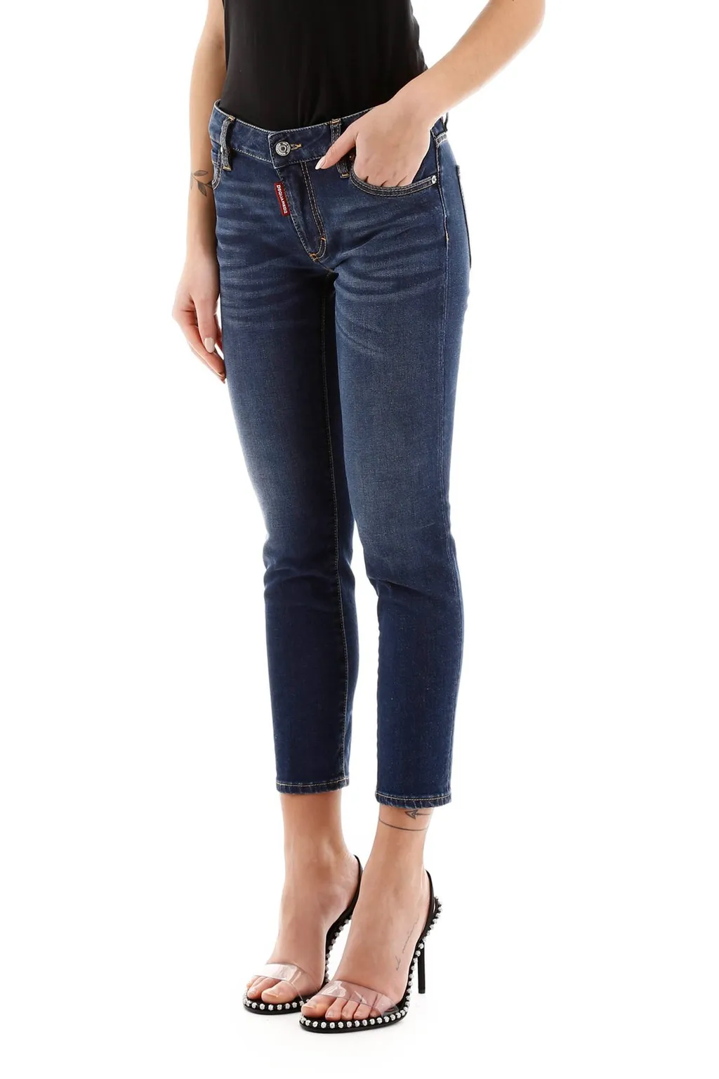 Logo Appliqué Mid-Rise Cropped Jeans