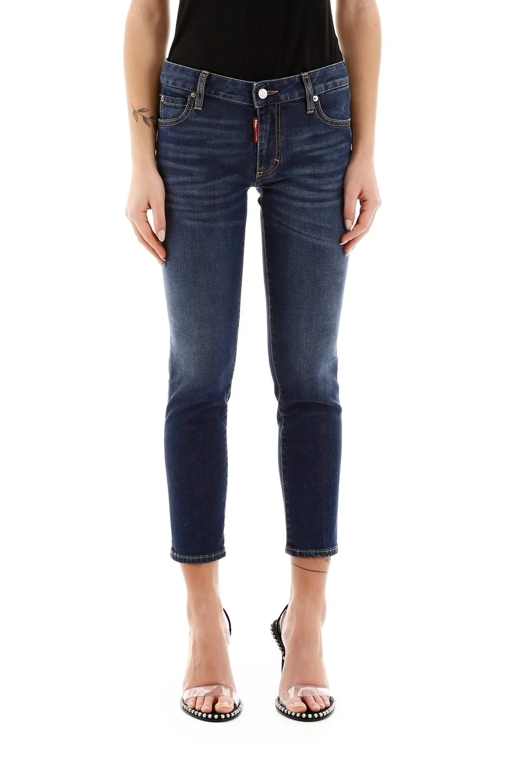 Logo Appliqué Mid-Rise Cropped Jeans