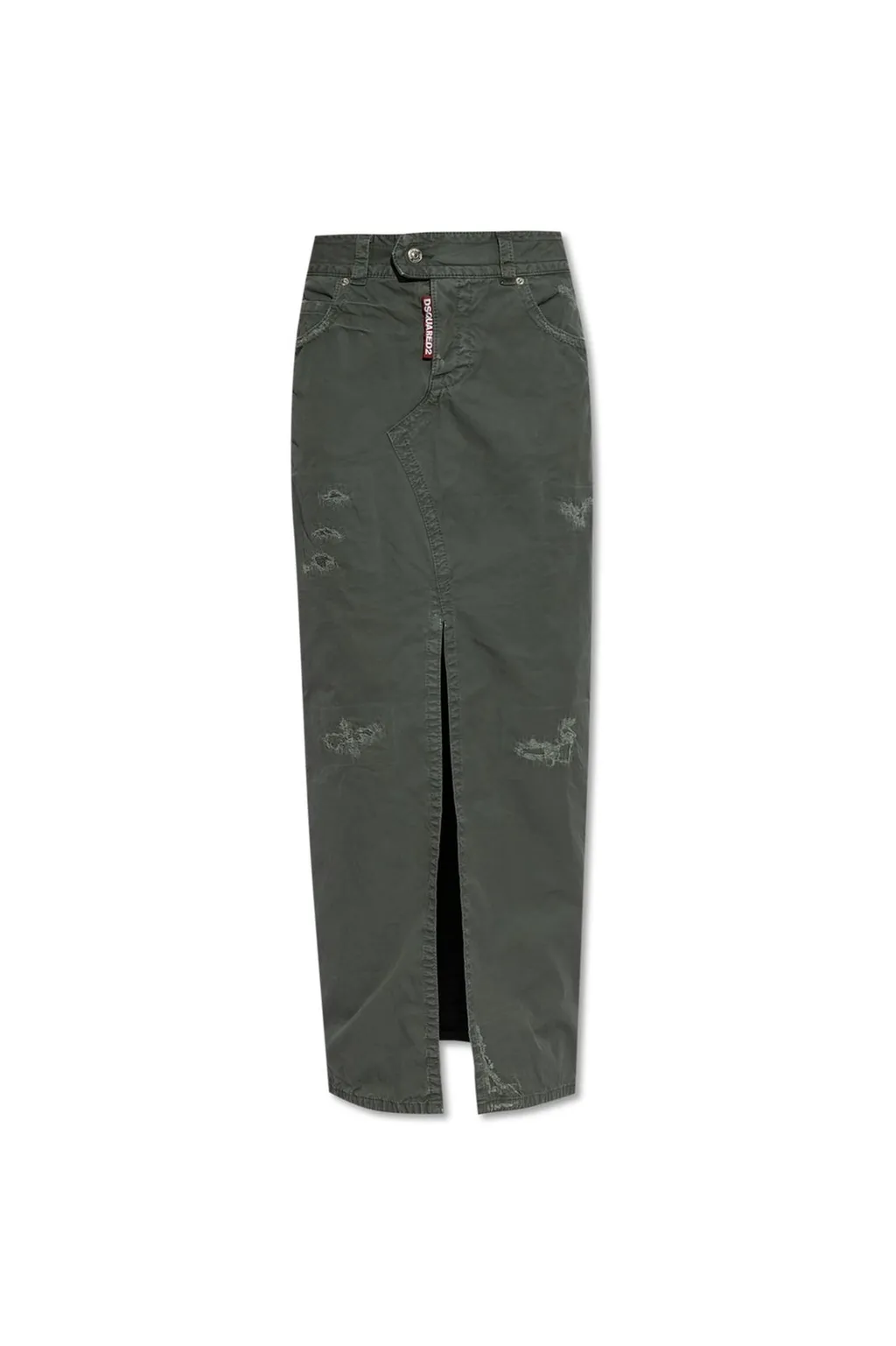 Slit-Detailed Distressed Maxi Skirt