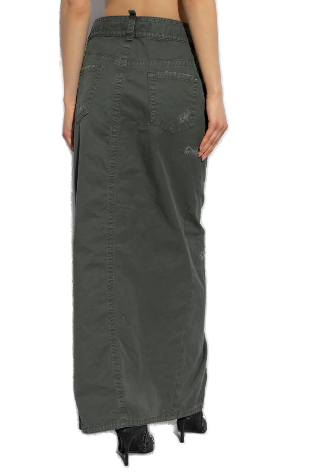 Slit-Detailed Distressed Maxi Skirt