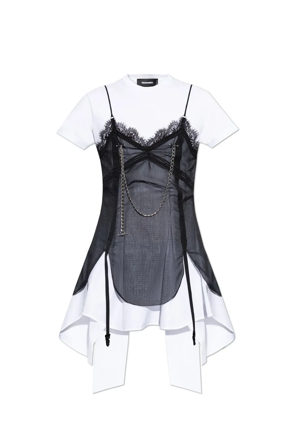 Pierced Apron Layered Effect Mini Dress