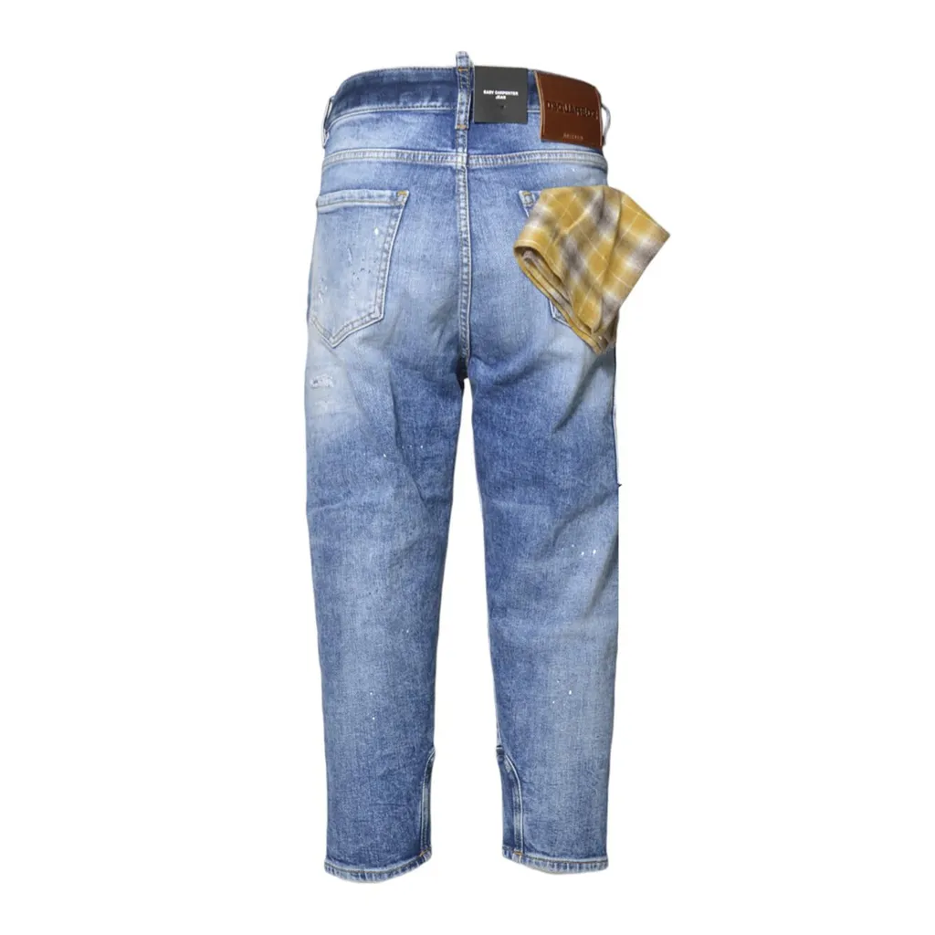 Logo-Patch Distressed Tapered Jeans