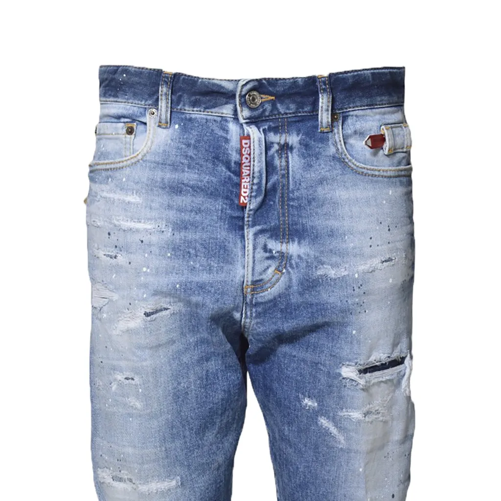 Logo-Patch Distressed Tapered Jeans