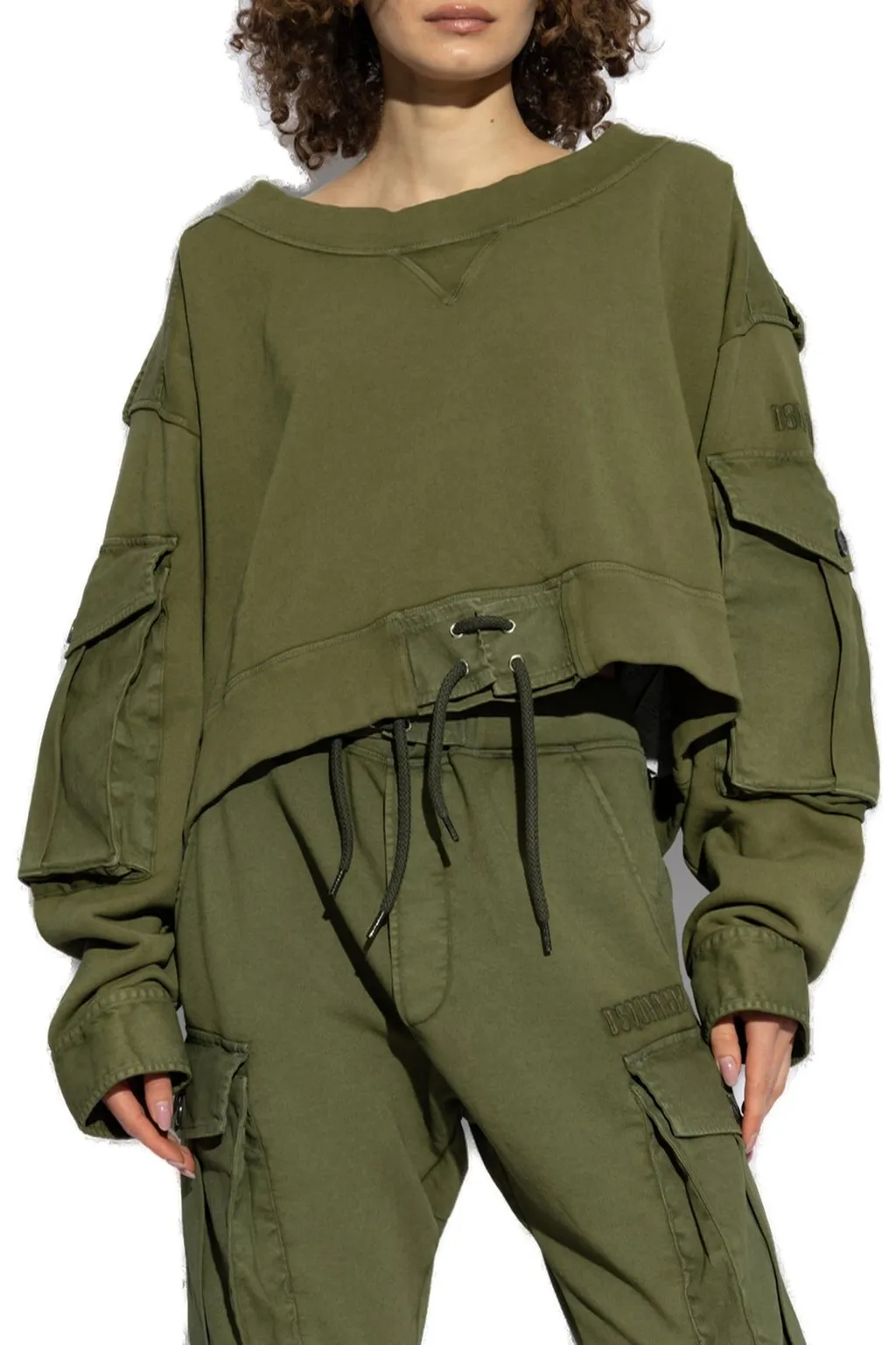 Boat Neck Distressed Cargo Sweatshirt