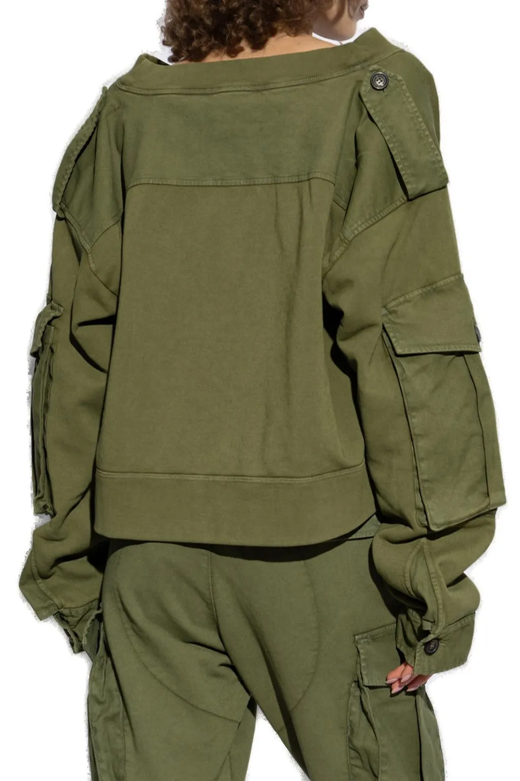 Boat Neck Distressed Cargo Sweatshirt
