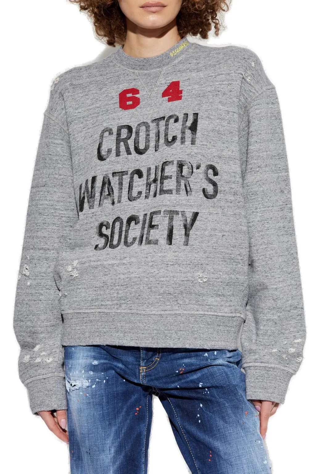 Slogan Printed Crewneck Distressed Sweatshirt