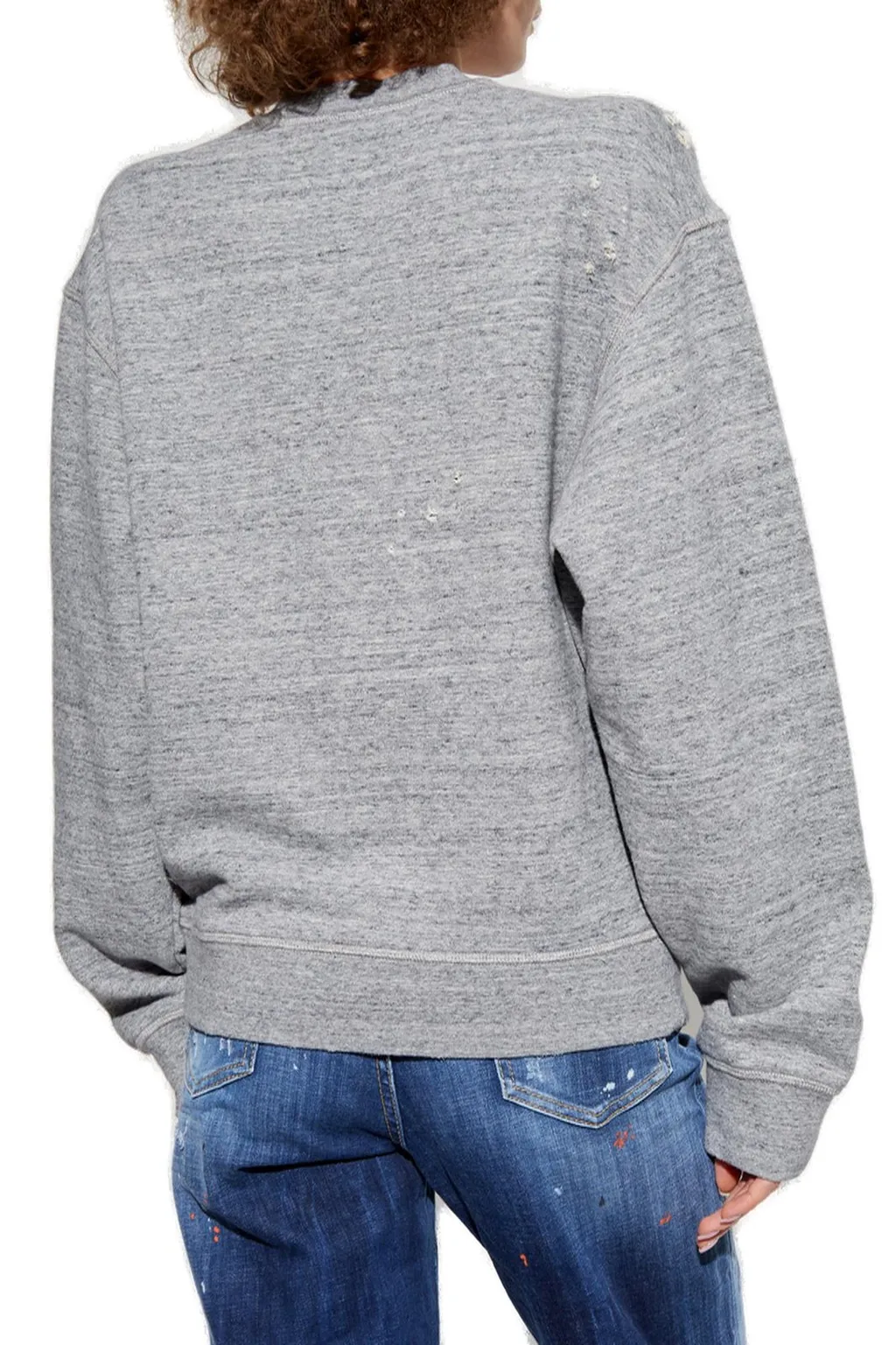 Slogan Printed Crewneck Distressed Sweatshirt