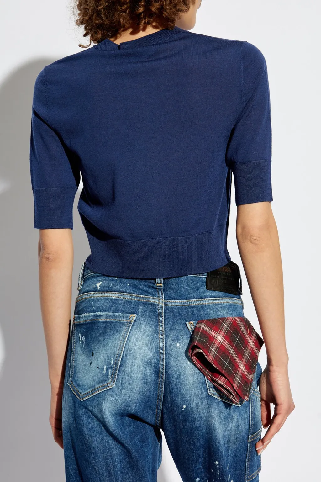 D2 Logo Embroidered Cropped Knit Top