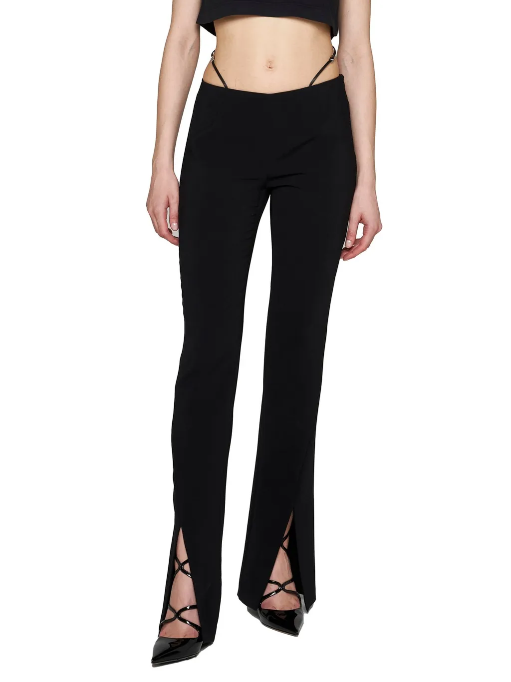 Strap Detailed Buckled Flared Pants