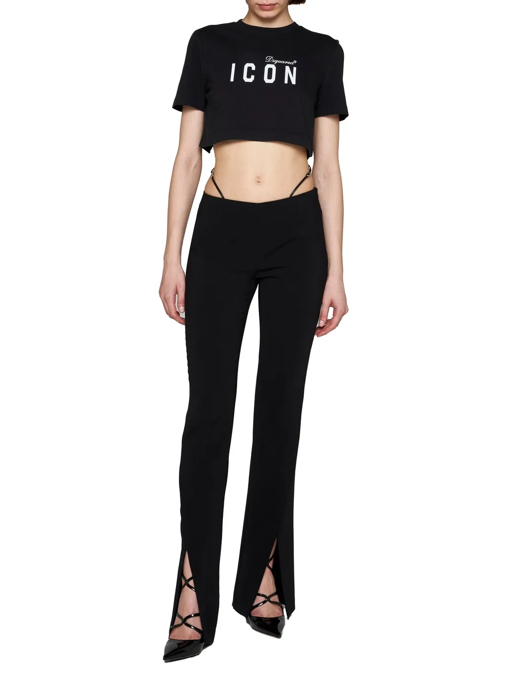 Strap Detailed Buckled Flared Pants