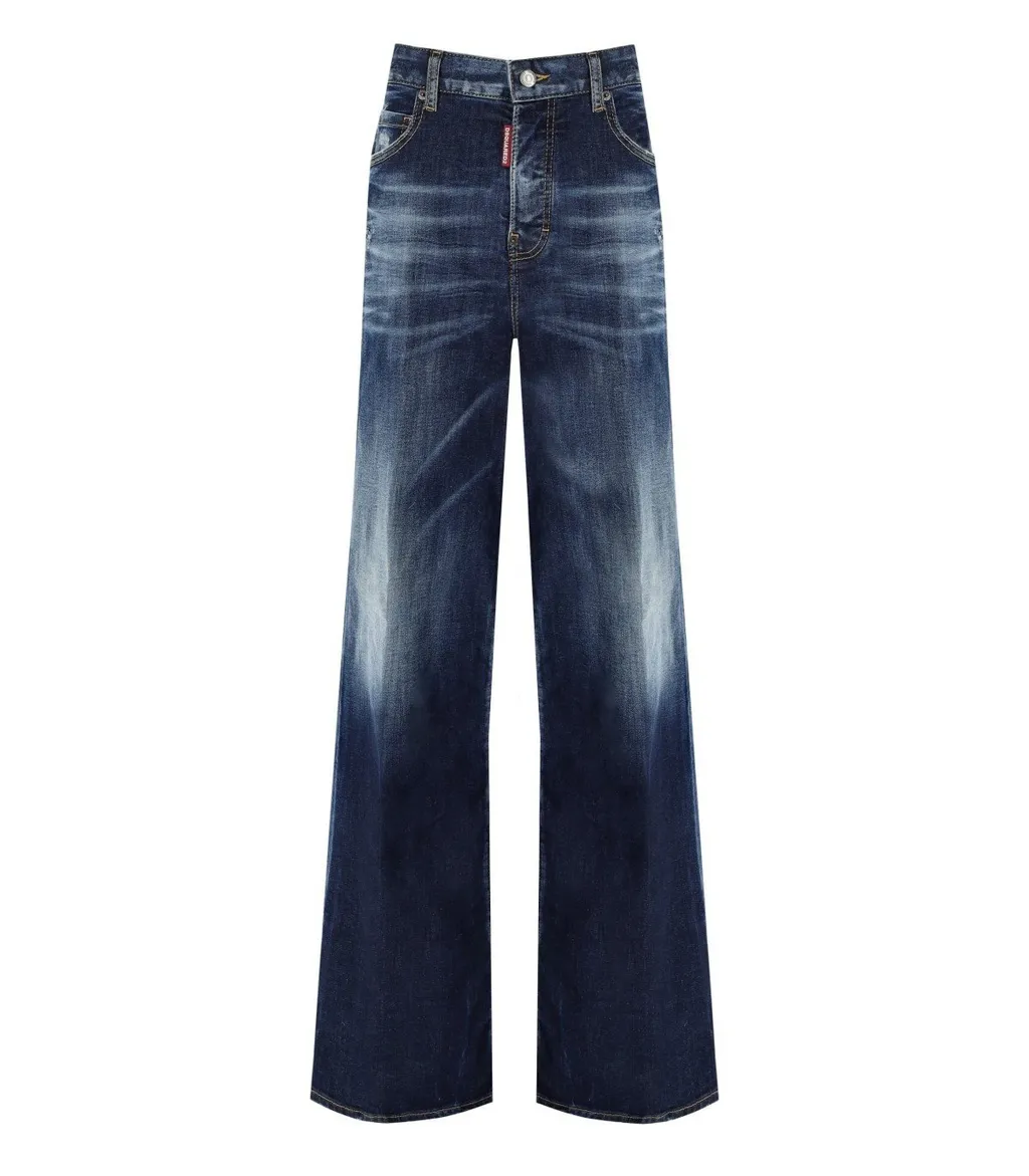 Distressed Wide-Leg Jeans