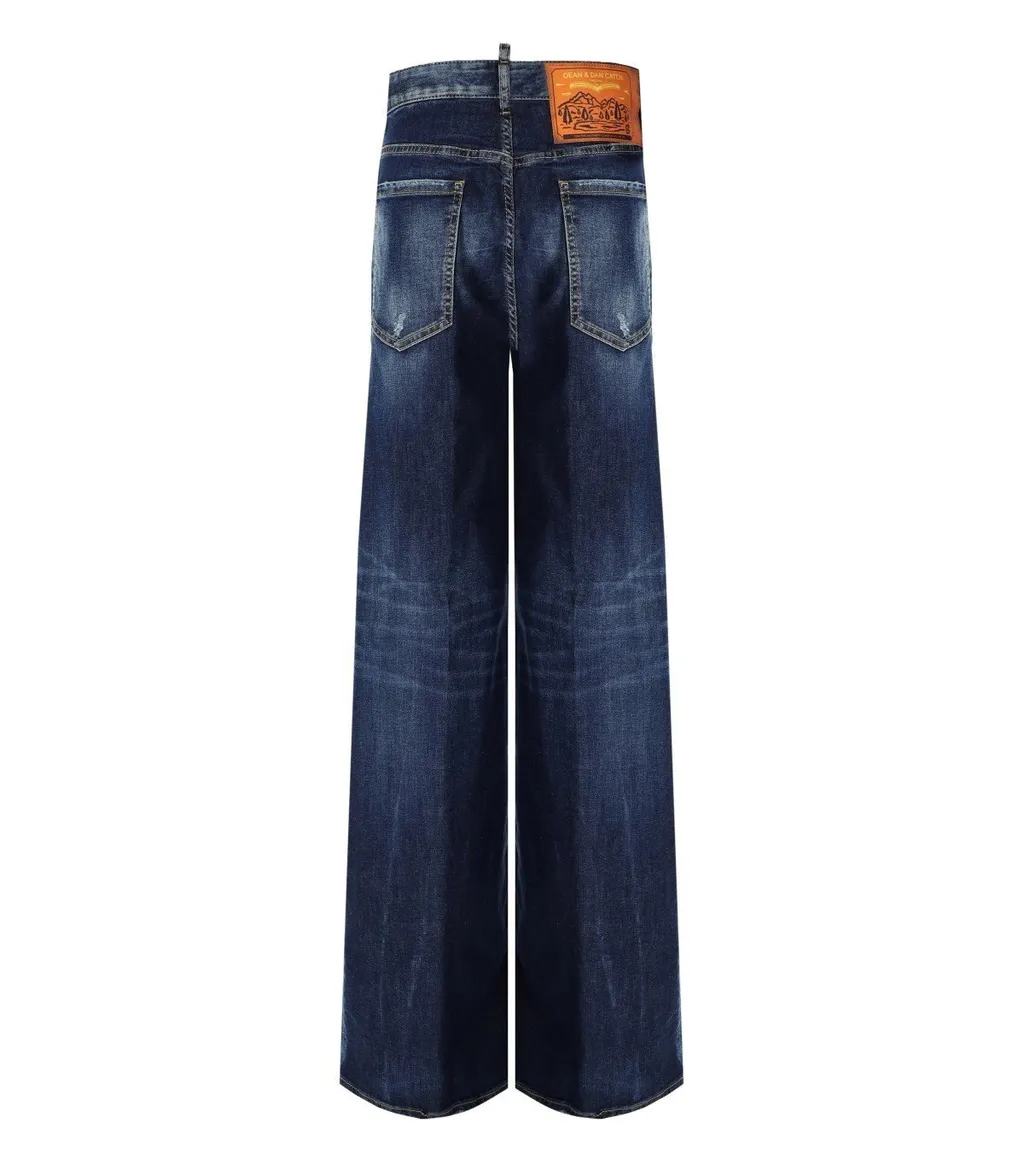 Distressed Wide-Leg Jeans