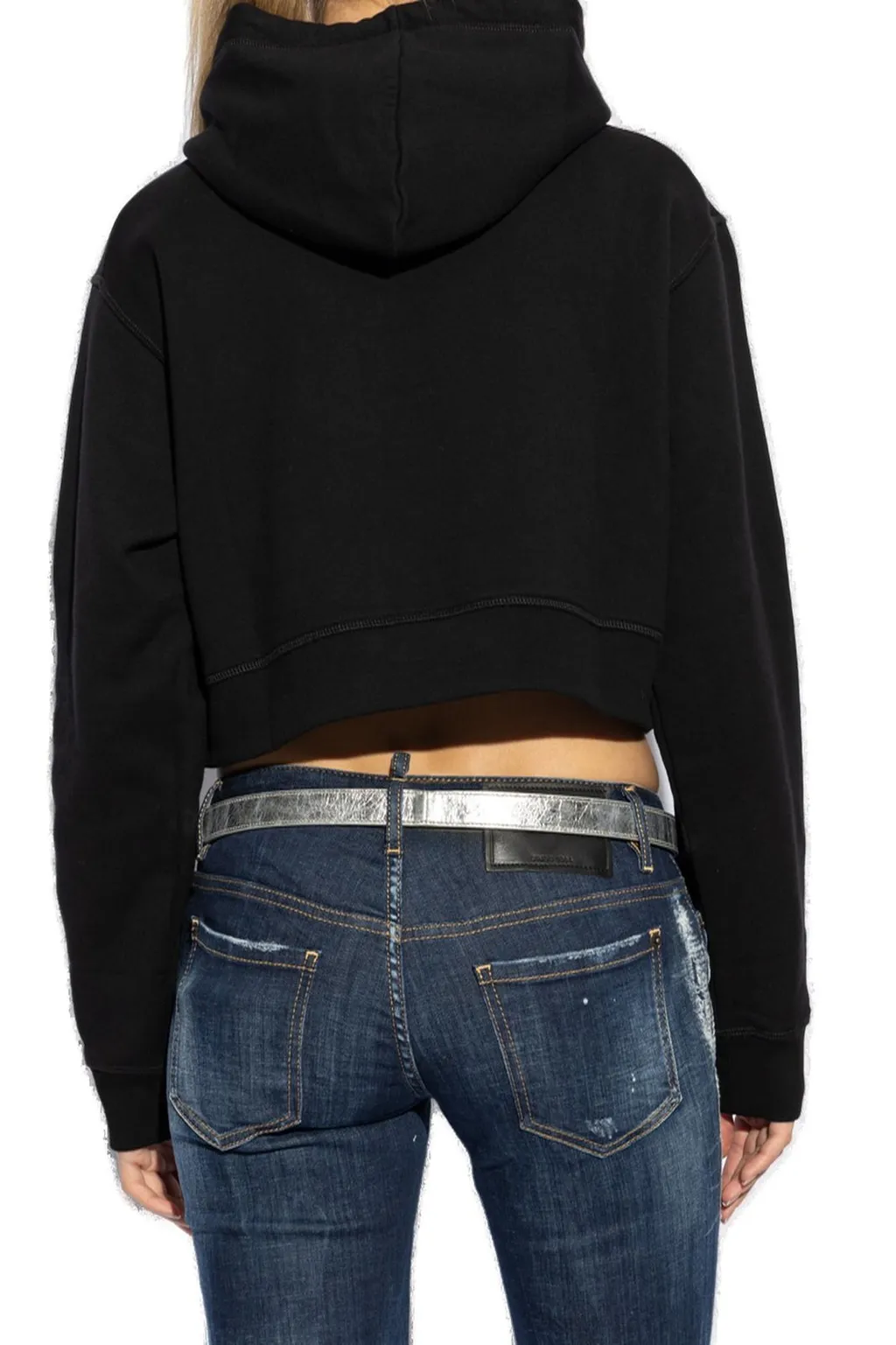 Logo Detailed Cropped Drawstring Hoodie