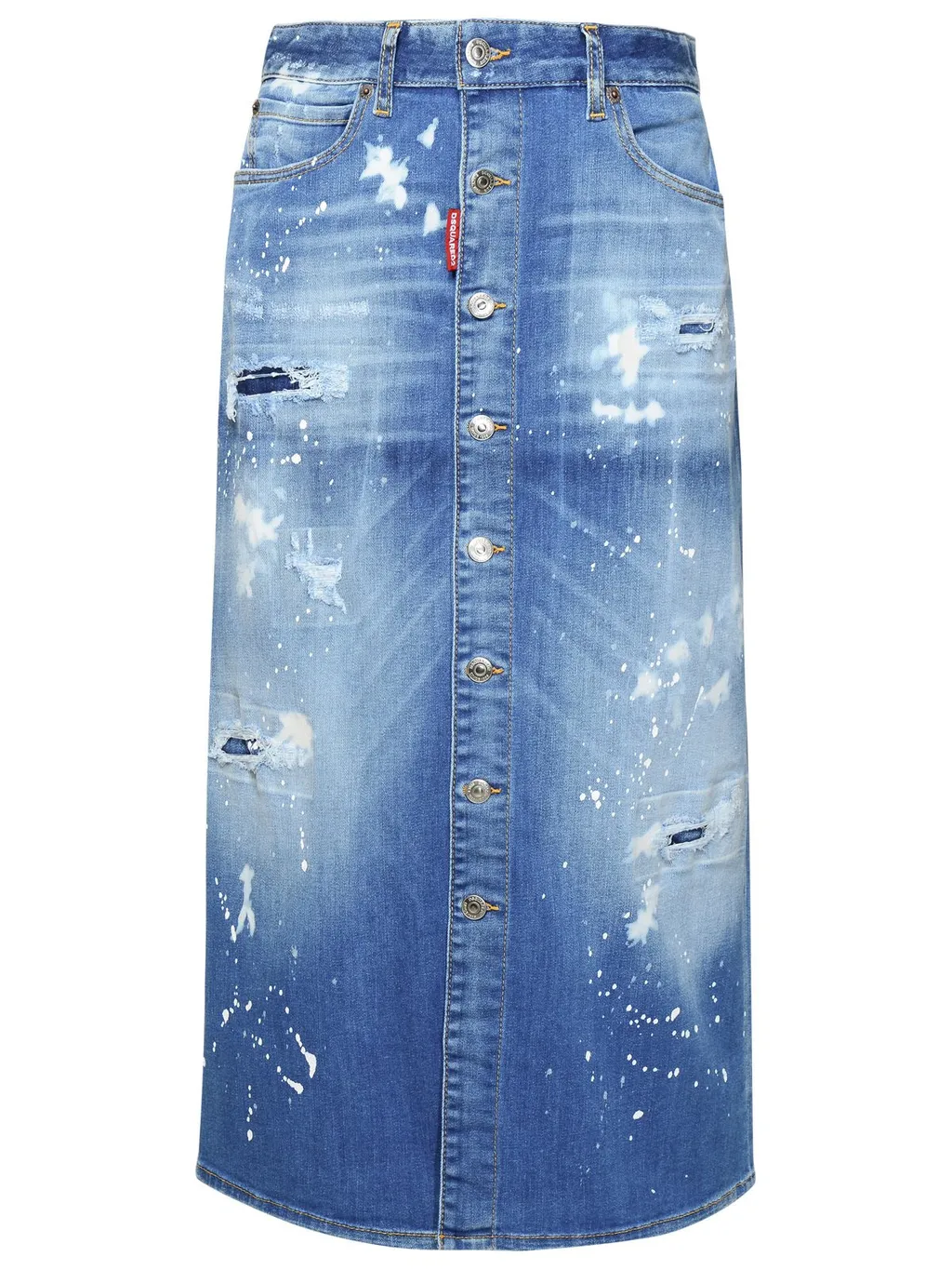 Distressed Denim Midi Skirt