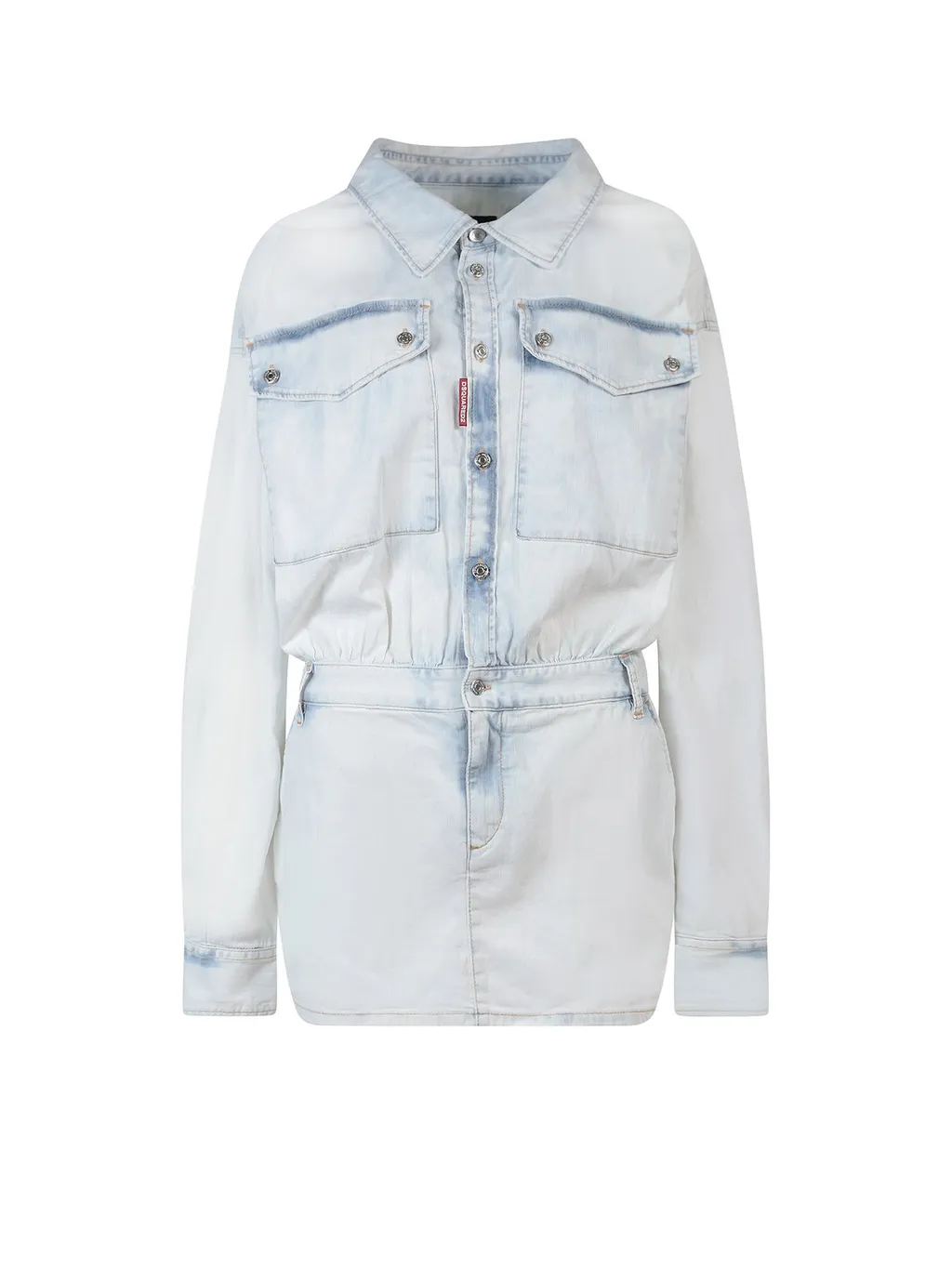 Long Sleeved Washed Denim Mini Dress