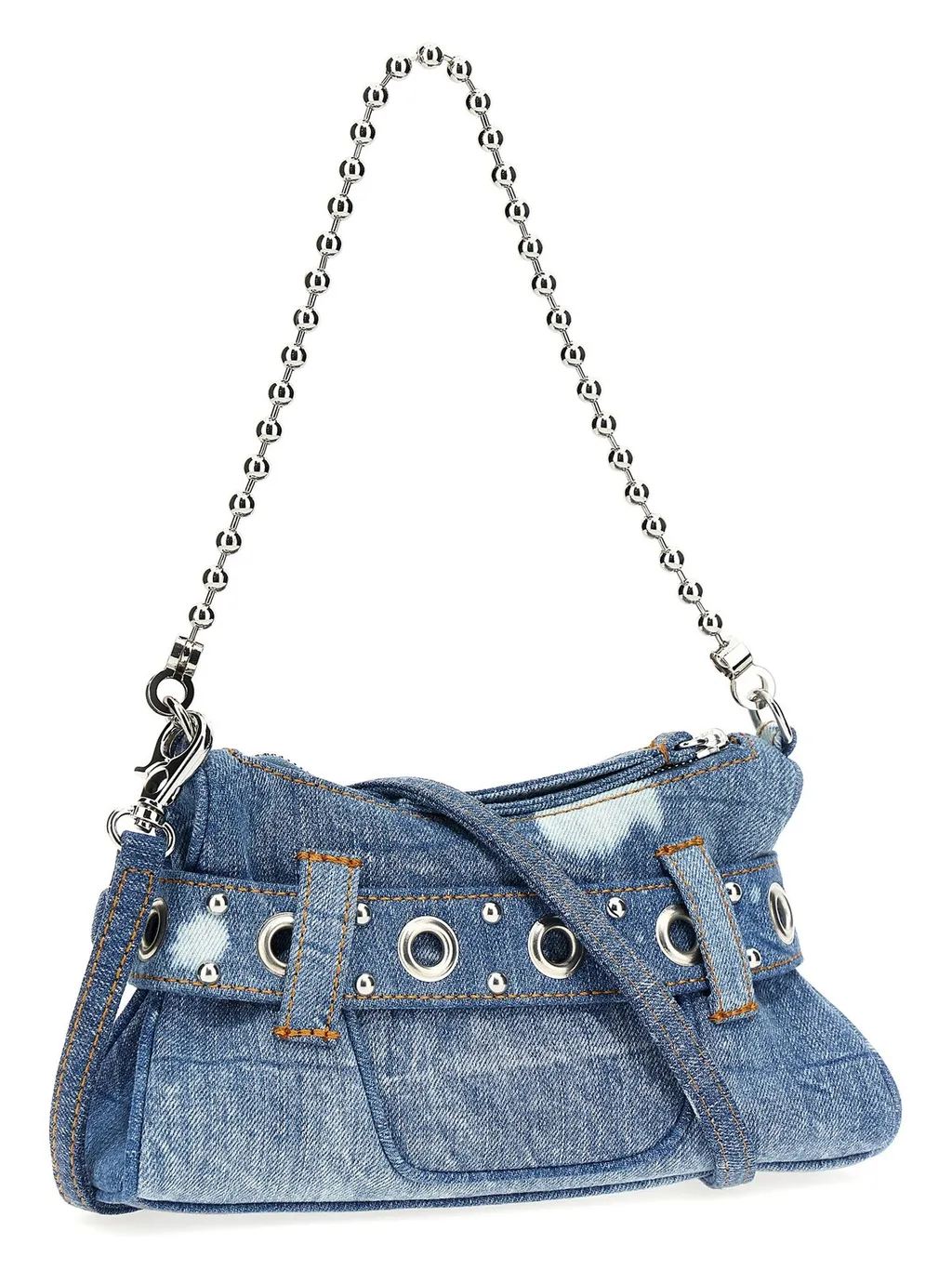 Gothic Logo Plaque Denim Shoulder Bag