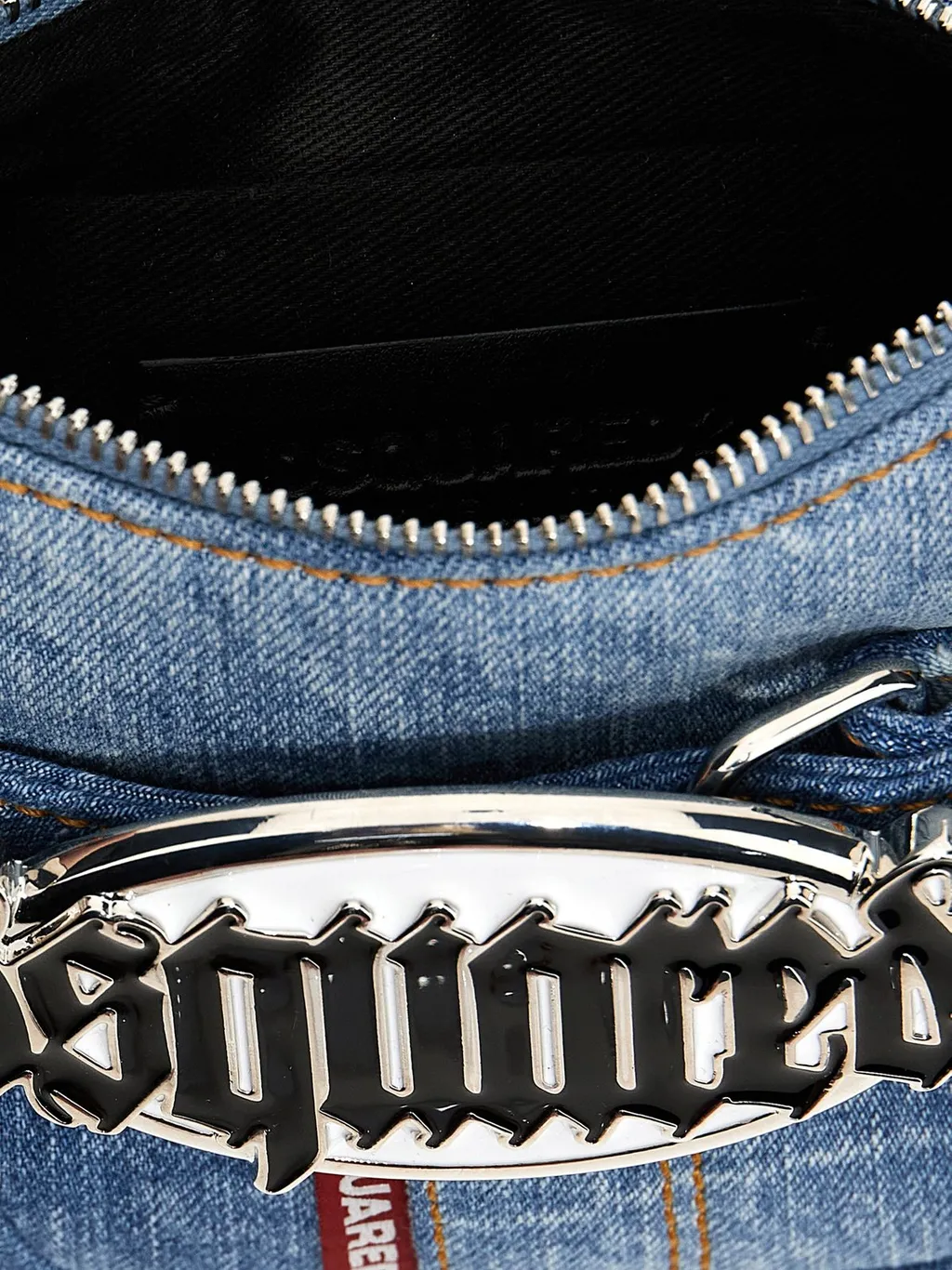 Gothic Logo Plaque Denim Shoulder Bag