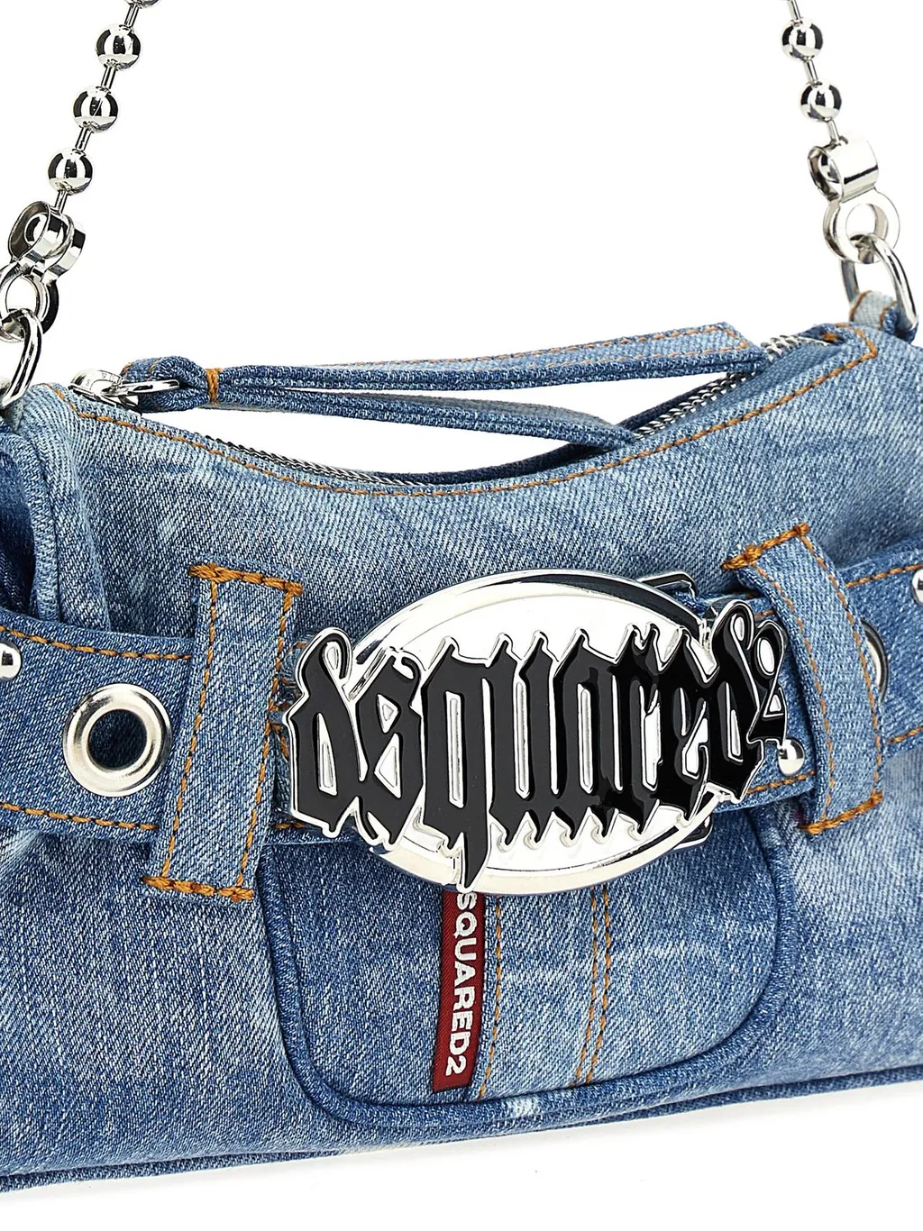 Gothic Logo Plaque Denim Shoulder Bag