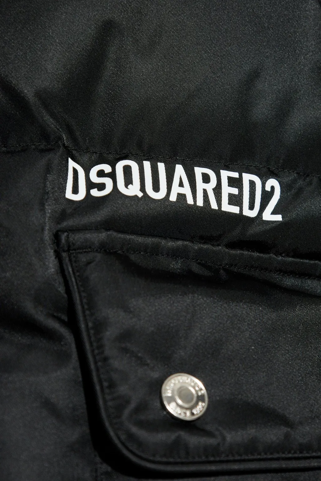Logo Printed Quilted Hooded Down Coat