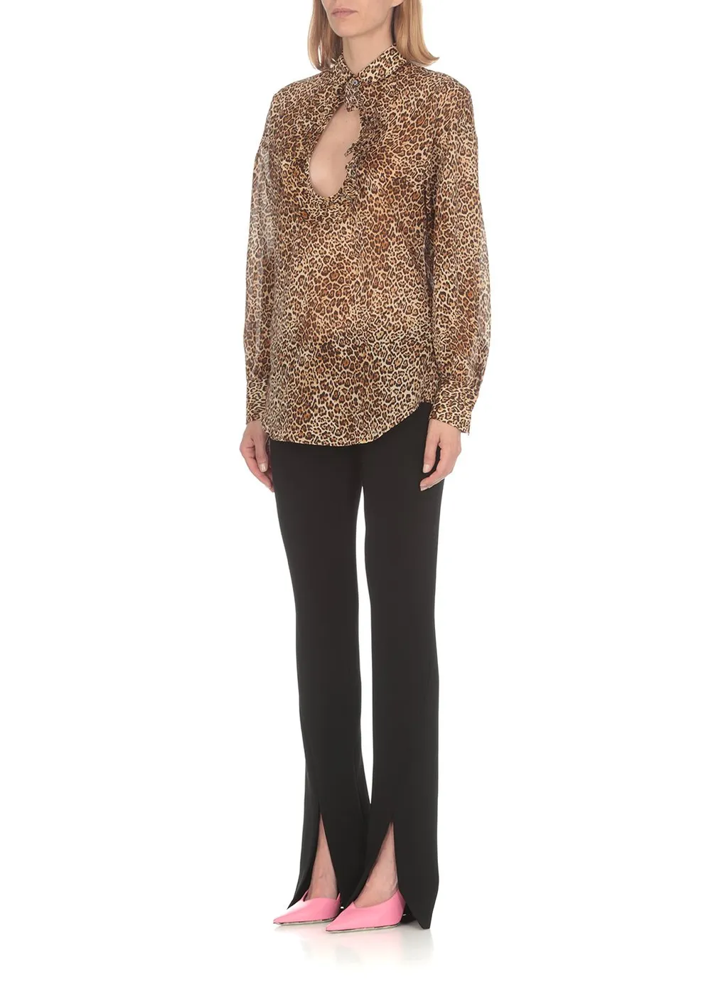 Leopard Printed Curved Hem Shirt