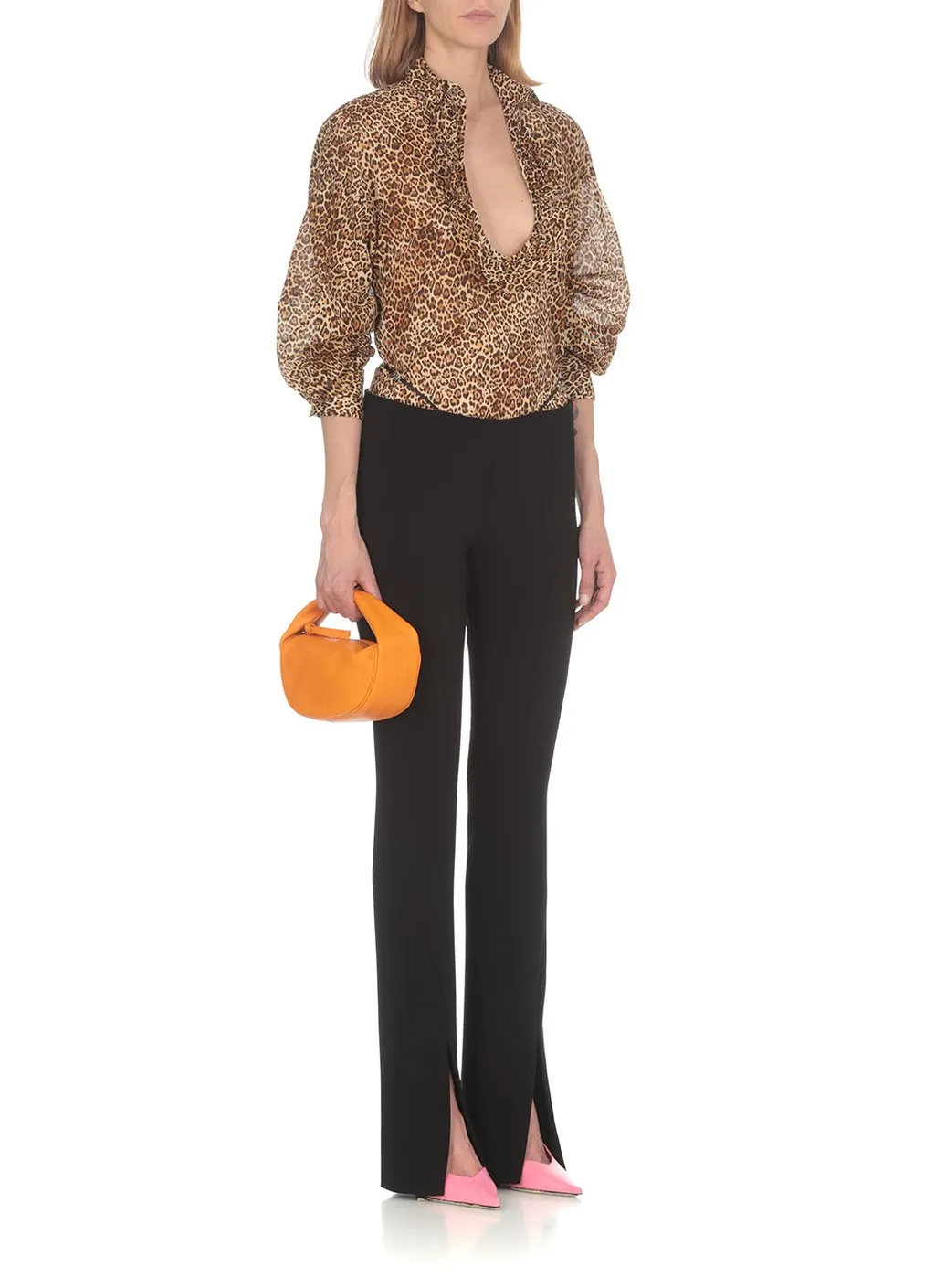 Leopard Printed Curved Hem Shirt
