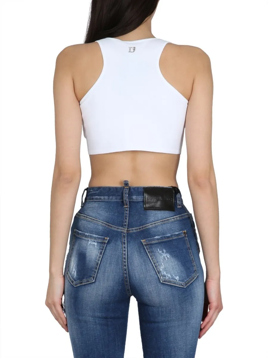 Cut-Out Crewneck Sleeveless Cropped Top