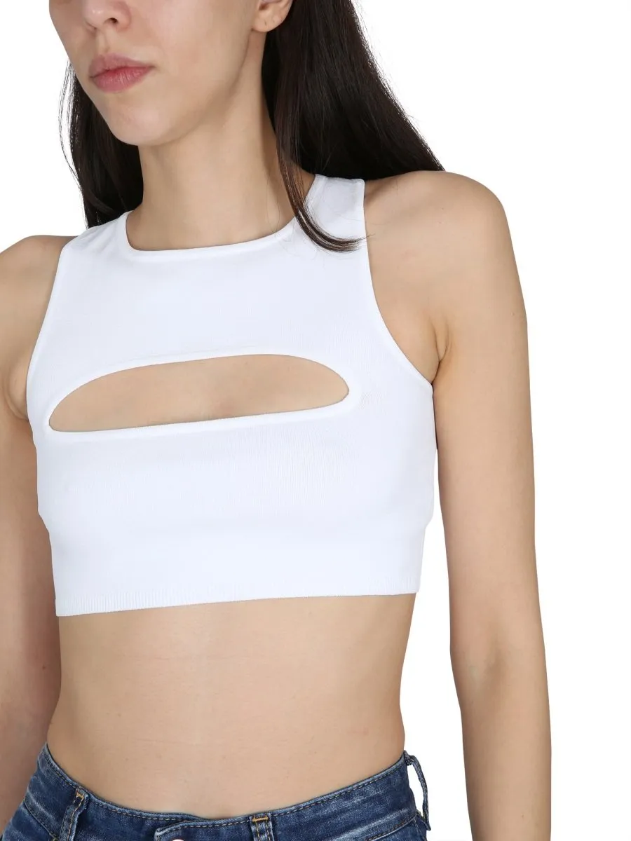 Cut-Out Crewneck Sleeveless Cropped Top