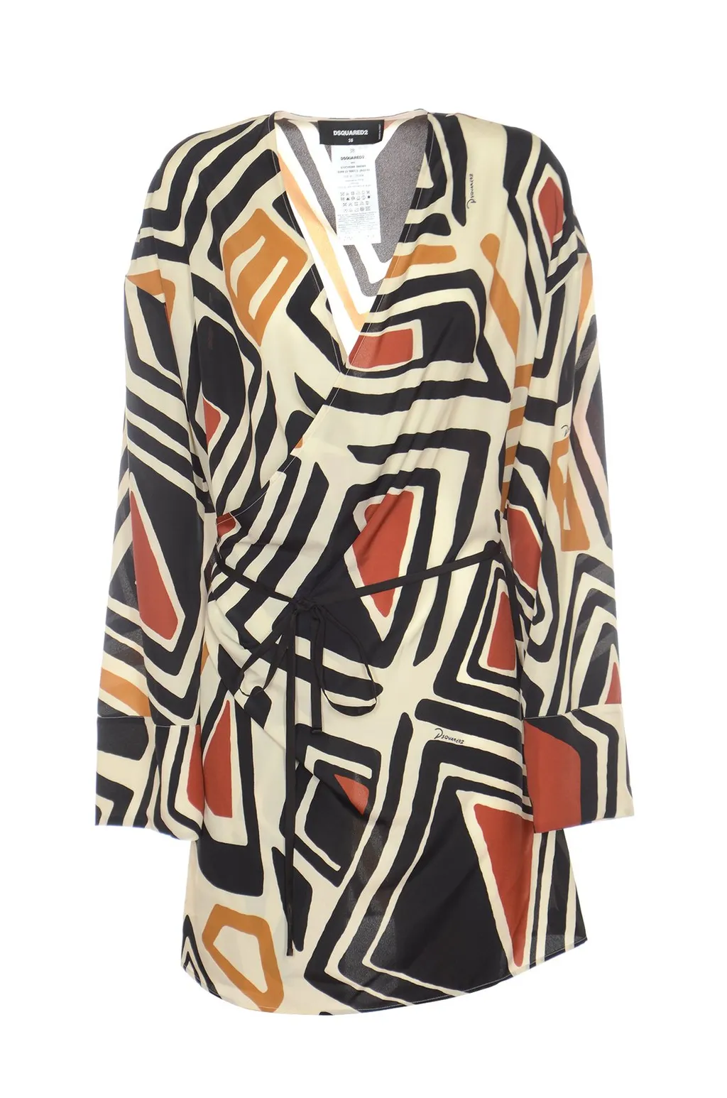 Geometric Printed Mini Wrap Dress