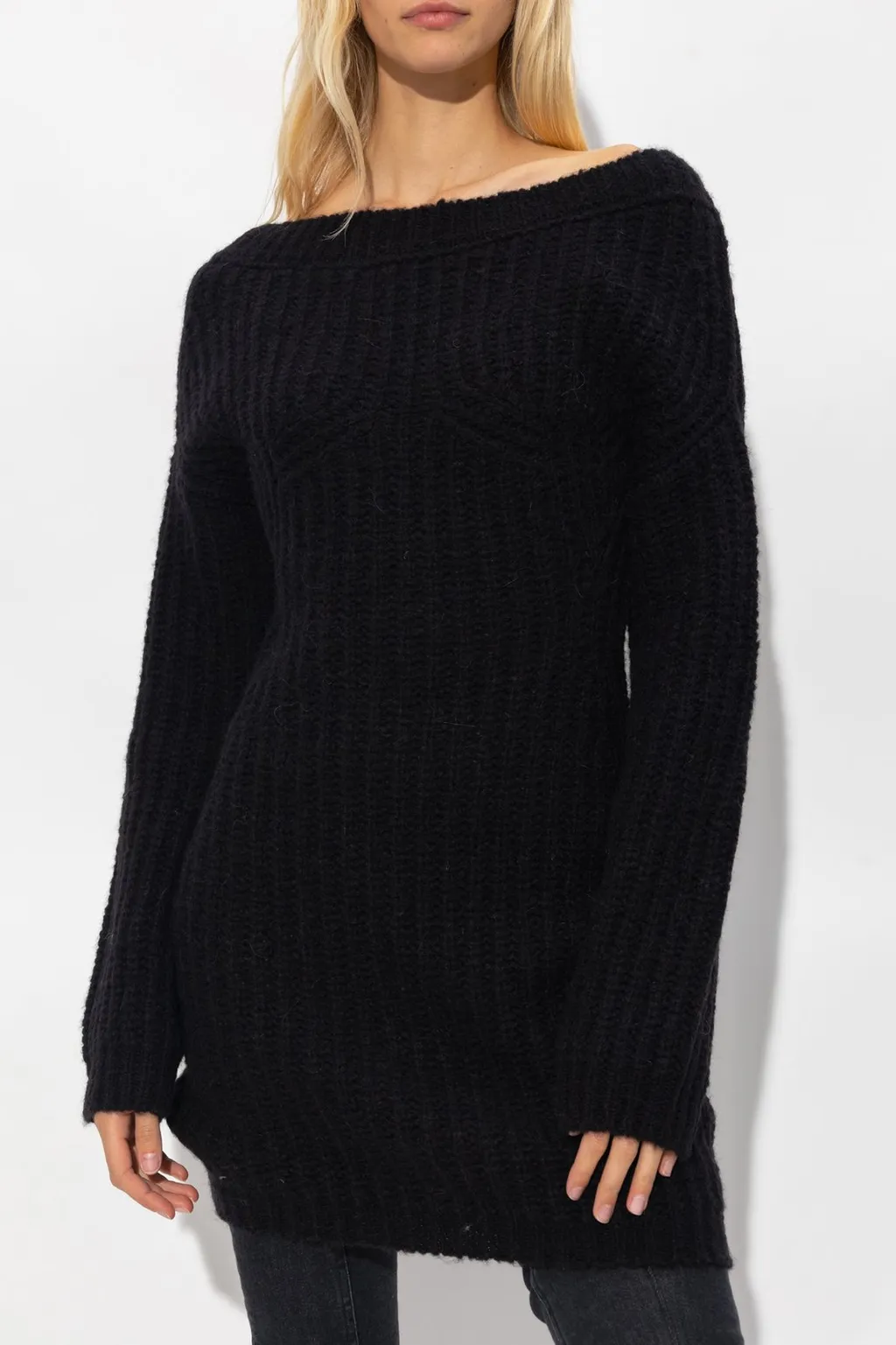 Off-Shoulder Long-Sleeved Knitted Dress